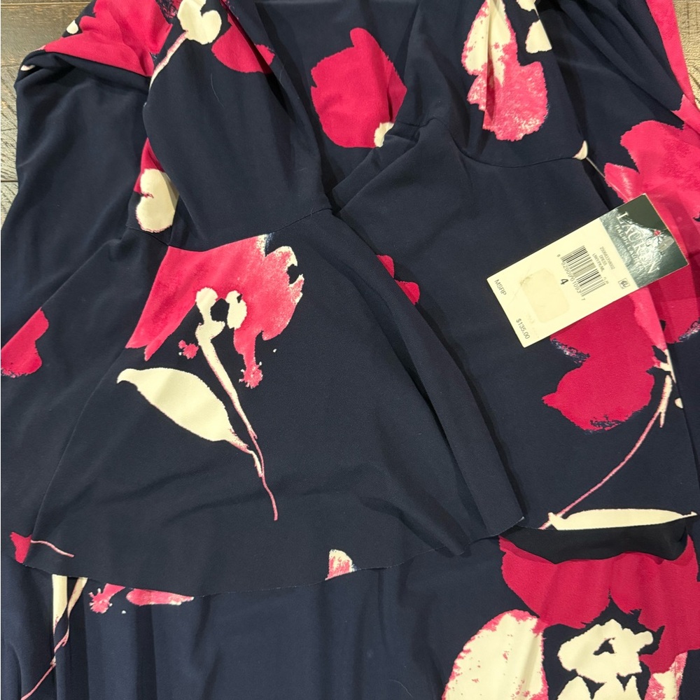 NWT Ralph Lauren Navy Pink Floral Shift Dress Size 4 - Picture 5 of 7